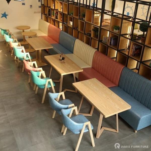 新款西皮甜品店餐椅新款西皮甜品店沙發白臘木甜品店餐桌